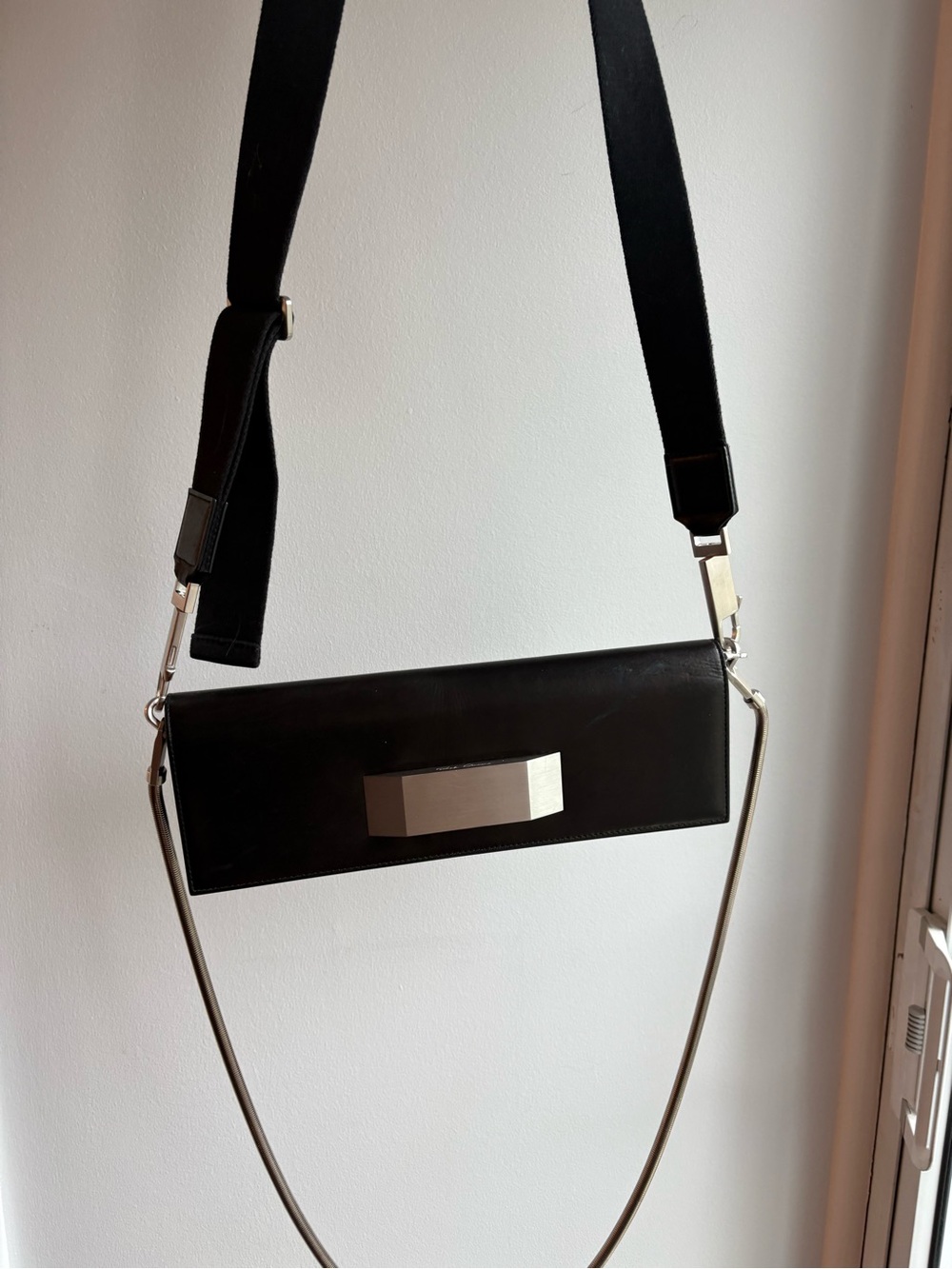 Rick Owens SS26 Temple Griffin Clutch — Black Glossy Butter Calf Leather
